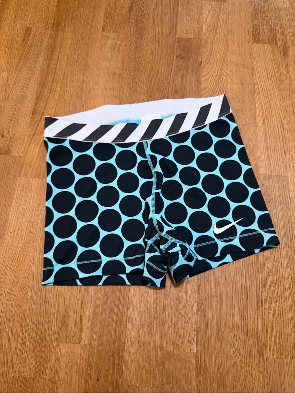 Nike Pro LARGE Aqua Black Polka Dot Compression Spandex 3" Athletic Shorts